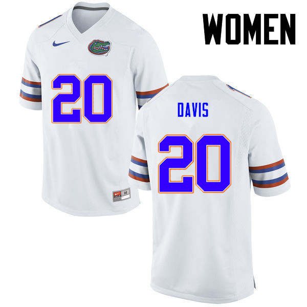Women Florida Gators #20 Malik Davis College Football Jerseys-White - Click Image to Close